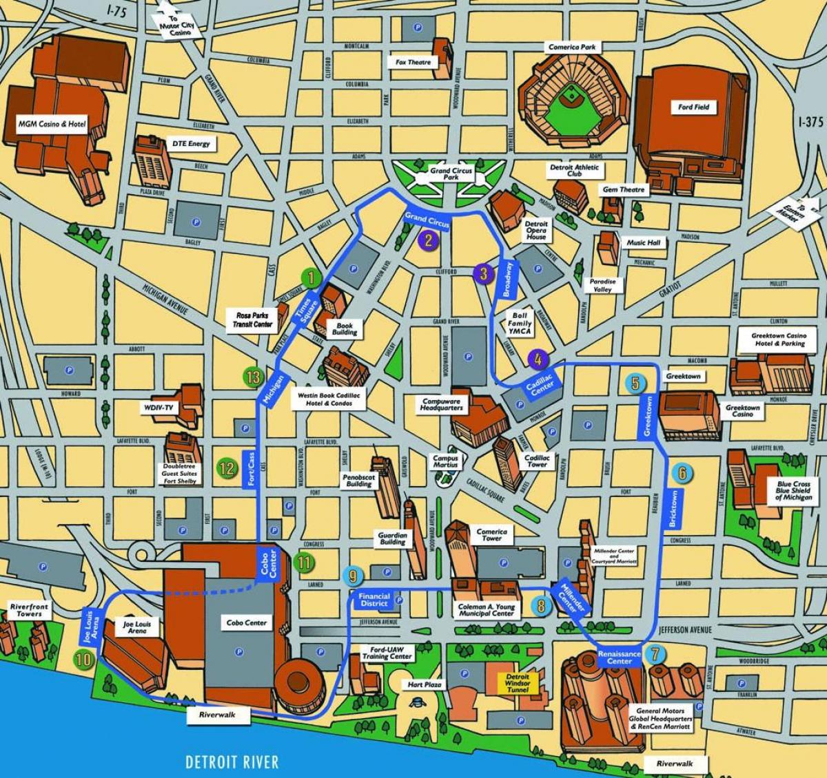 Detroit toerisme-map
