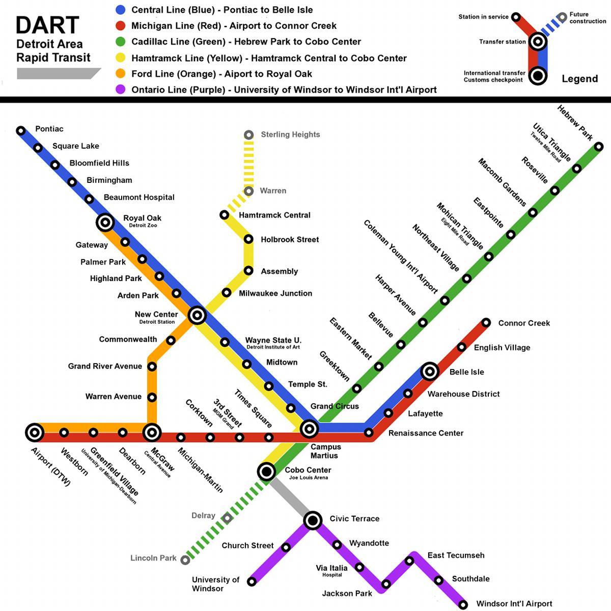 kaart van die Metro Detroit